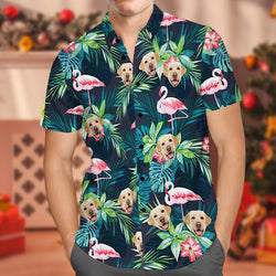 Regalos De Navidad Camisa Hawaiana Personalizada Con Cara Camisa Personalizada Con Cara De Perro Camisas Con Botones De Hojas Y Flamencos - MyFaceSocksMX