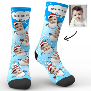 Calcetines Cara Personalizados Navidad Muñeco de Nieve Con Imagrn Y Texto