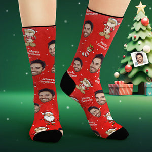Calcetines De Cara Personalizados Foto Personalizada Calcetines Rojos Feliz Navidad - MyFaceSocksMX