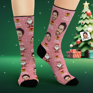 Calcetines Faciales Personalizados Calcetines Rosas Con Foto Personalizada Feliz Navidad - MyFaceSocksMX
