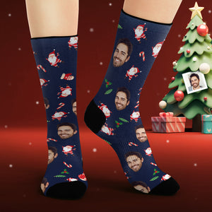 Calcetines Con Cara Personalizada Calcetines Con Foto Personalizados Feliz Papá Noel Feliz Navidad - MyFaceSocksMX