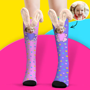 Calcetines Personalizados Calcetines Hasta La Rodilla Orejas De Conejo 3d Con Calcetines De Perlas - MyFaceSocksMX