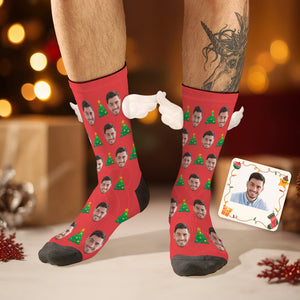 Calcetines De Cara Personalizados Con Calcetines Rojos De Ala Magnética 3d De Árbol De Navidad Para Amantes De Las Mascotas - MyFaceSocksMX