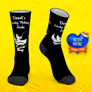 Regalo del día del padre Calcetines personalizados con texto Lucky Fishing Socks