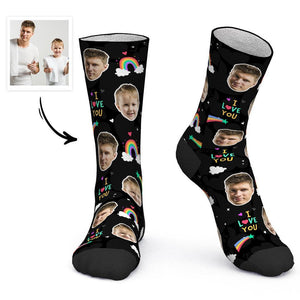 Regalo del día del padre: calcetines faciales personalizados, calcetines con arcoíris, te amo papá