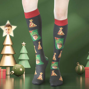 Calcetines Hasta La Rodilla Con Cara Personalizada Calcetines Con Foto Personalizada Gorro De Navidad Feliz Navidad - MyFaceSocksMX