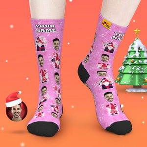 Calcetines De Cara Personalizados De Navidad Rosa Agregar Imágenes Y Nombre - MyFaceSocksMX