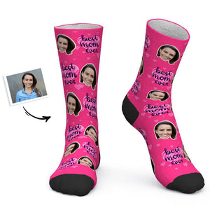 Regalo del día de la madre - Calcetines personalizados Calcetines con foto personalizados Corazón rosa La mejor mamá de todos los tiempos