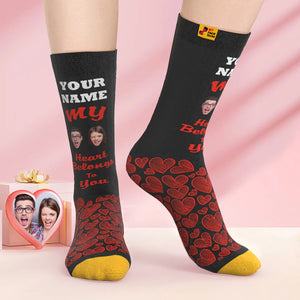 Calcetines Impresos Digitales 3d Personalizados Regalo De San Valentín Mi Corazón Te Pertenece Calcetines De Cara Para Amante - MyFaceSocksMX