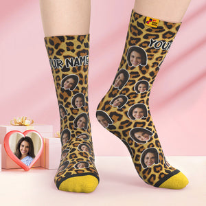 Calcetines Impresos Digitales Personalizados En 3d Calcetines Con Estampado De Leopardo Y Regalo Para El Día De San Valentín - MyFaceSocksMX