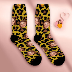 Calcetines De Cara Transpirables Personalizados Calcetines Suaves Personalizados Regalos Para Amante-estampado De Leopardo - MyFaceSocksMX