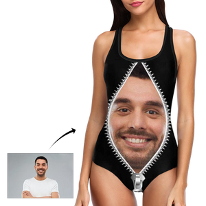 Traje de baño sexy de una pieza con foto personalizada con cremallera para mujer